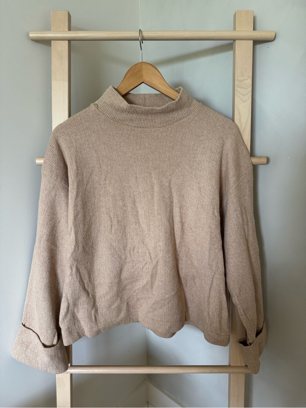 Zara Tan Mock Neck Knit Sweater